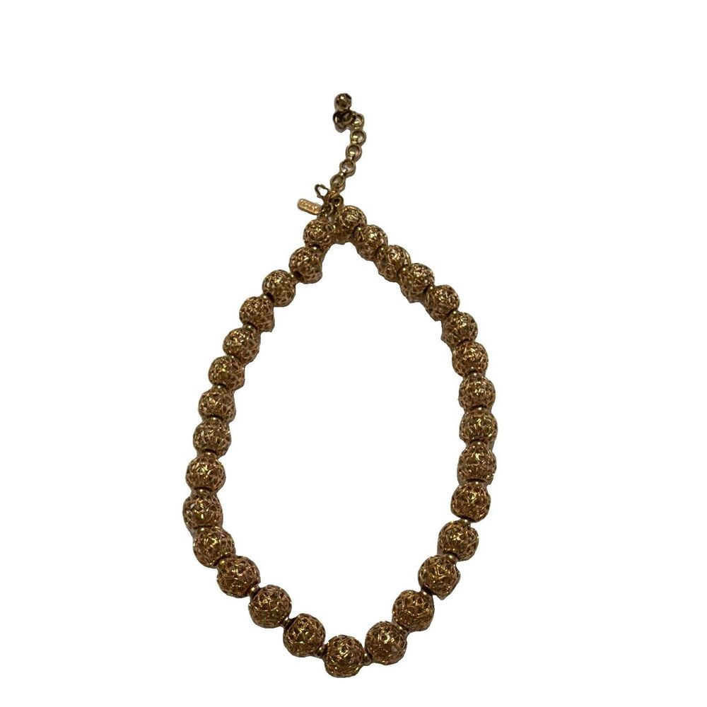 Vintage Monet Gold Tone Filigree Ball Bead Necklace Signed 1970 - 80's Costume